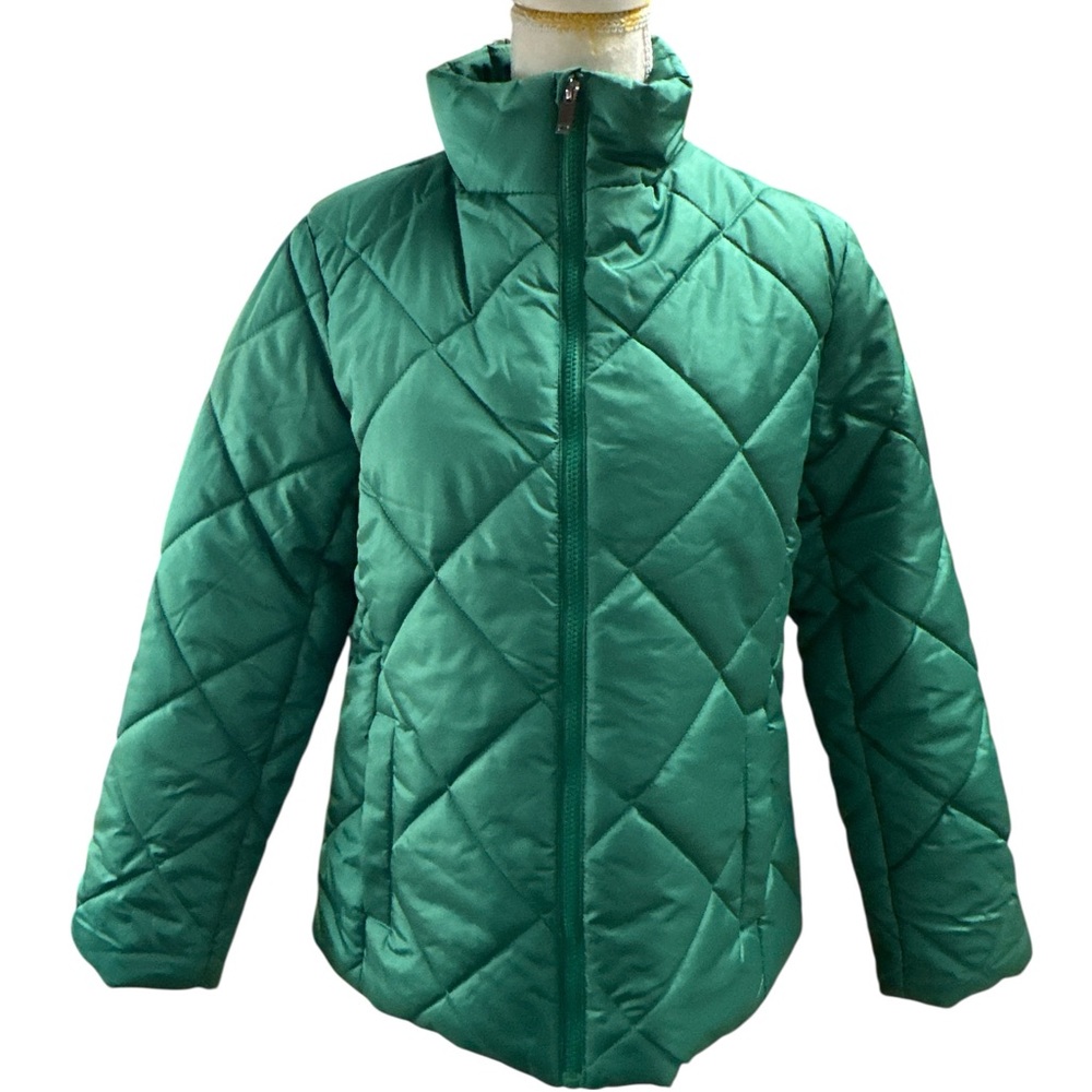 New York & Company Green Full Zippered Quilted Jacket Size Medium EUC